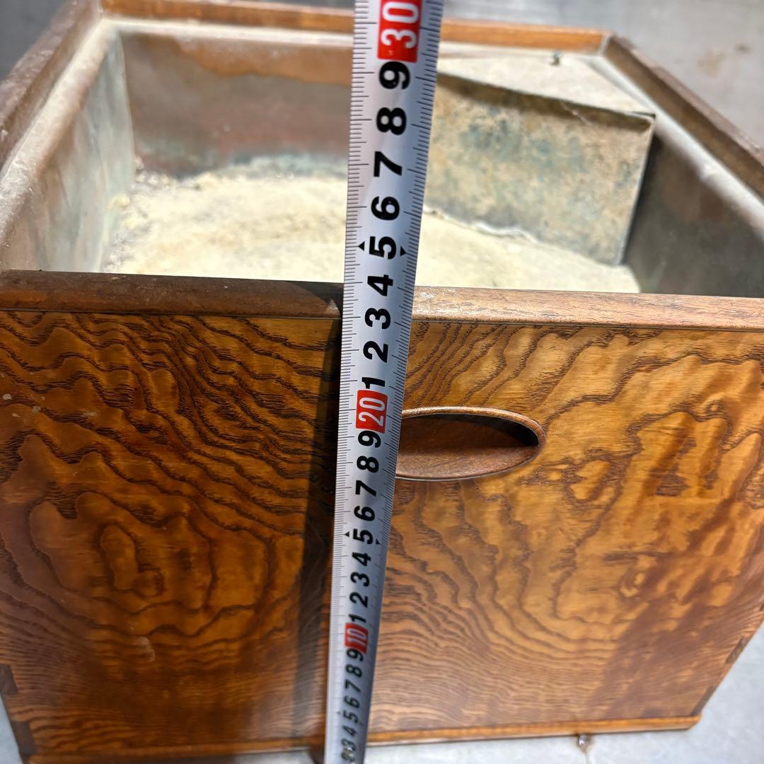 火鉢　銘木 綺麗な木目 欅 玉杢 無垢 黒柿 孔雀杢 角火鉢 茶道具　煎茶