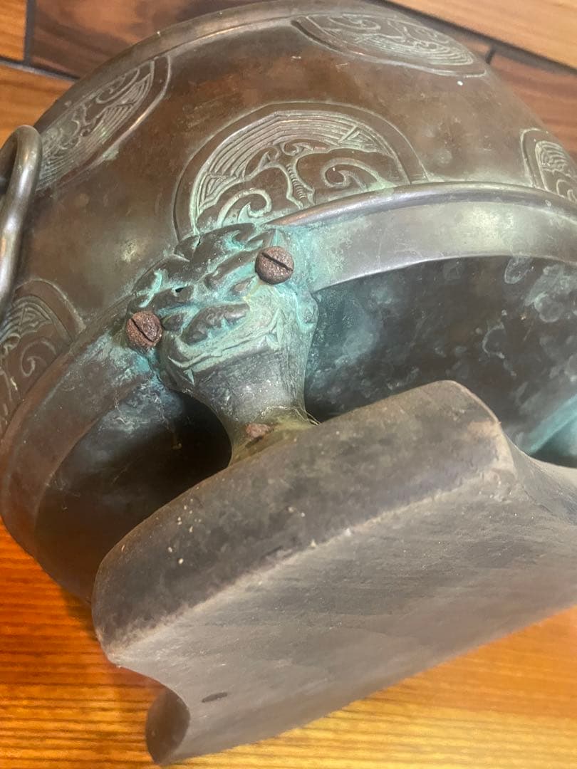 古銅　火鉢　獣三つ足　木台付き　骨董