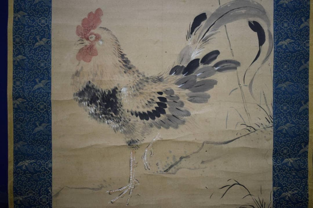 真作/渡辺華山/鶏図/布袋屋掛軸HH-56
