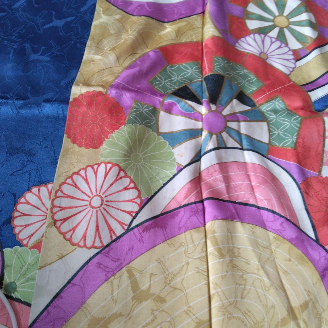 昭和レトロお誂え振袖　群青色　群馬桐生　手染め　正絹　ヴィンテージ着物