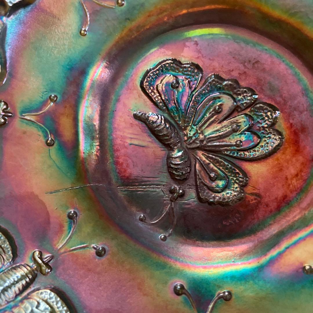 フェントン　カーニバルガラスのボンボンボウル　Butterfly アンティーク