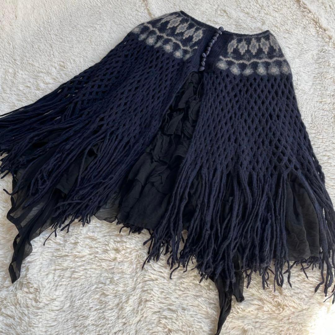 sacai サカイ ニットスカート 異素材 フリンジ