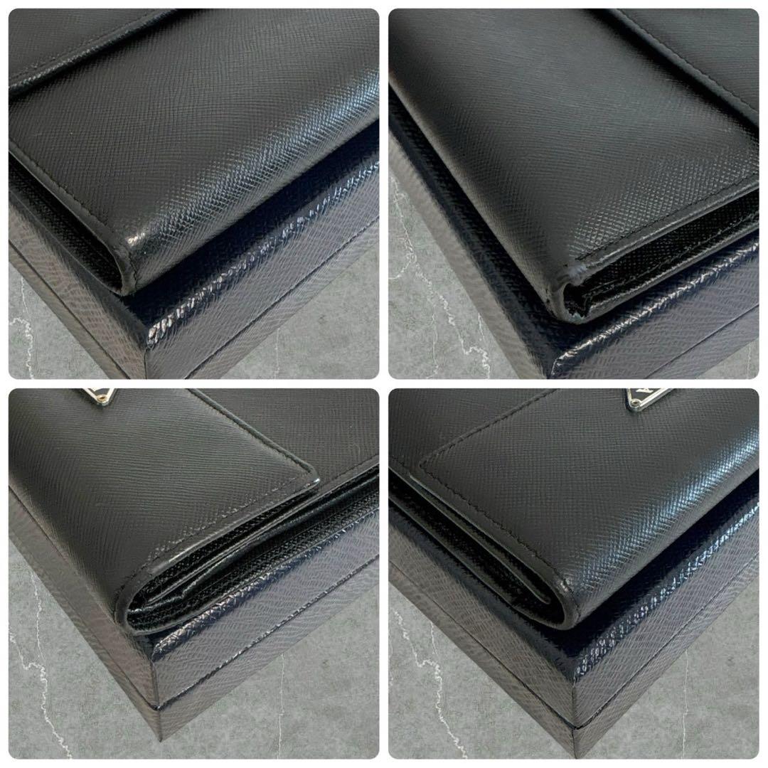 極上美品✨ PRADA プラダ 三つ折り財布 サフィアーノ ブラック 三角ロゴ