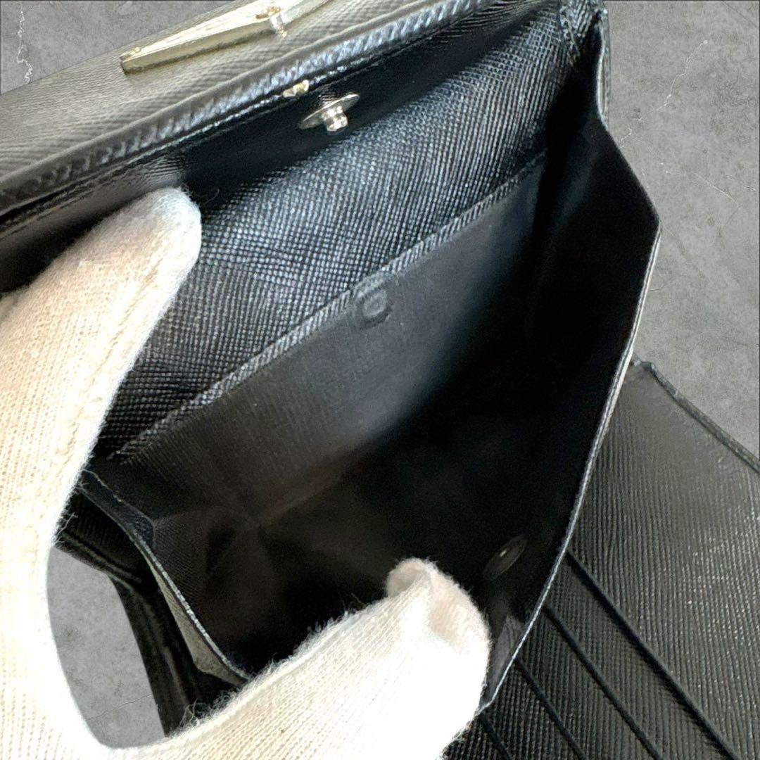 極上美品✨ PRADA プラダ 三つ折り財布 サフィアーノ ブラック 三角ロゴ