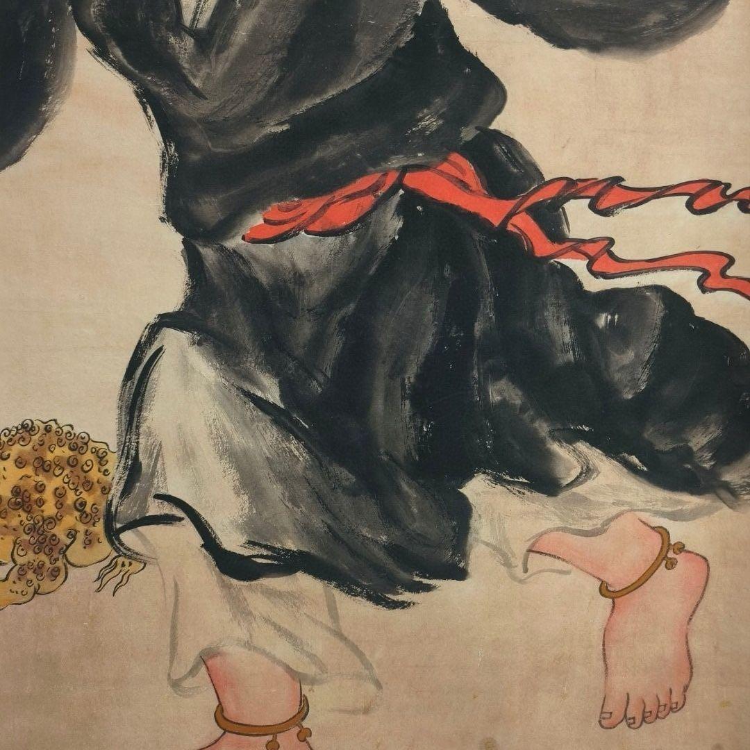 【掛軸 張大千風】劉海戯金蟾図 中堂掛軸 宣紙 装裱済み 168×70cm