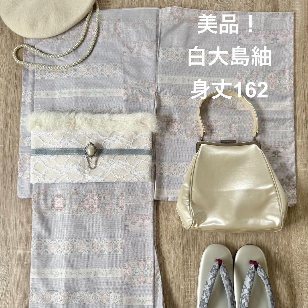 美品！白大島紬 袷 着物 身丈162cm