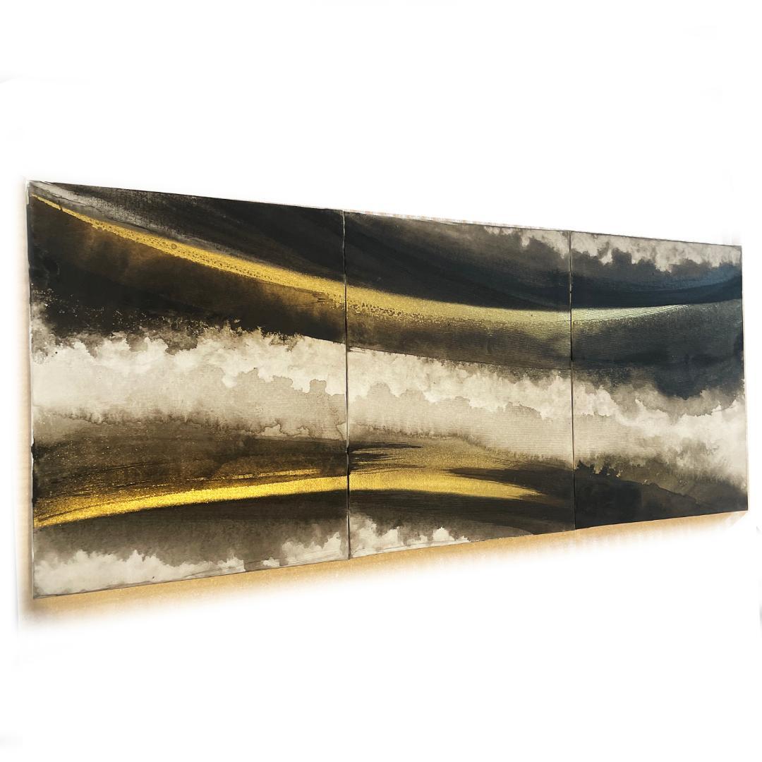黒金の抽象画3枚組｜F3 キャンバス　現代アート　アートパネル　壁掛け　絵画