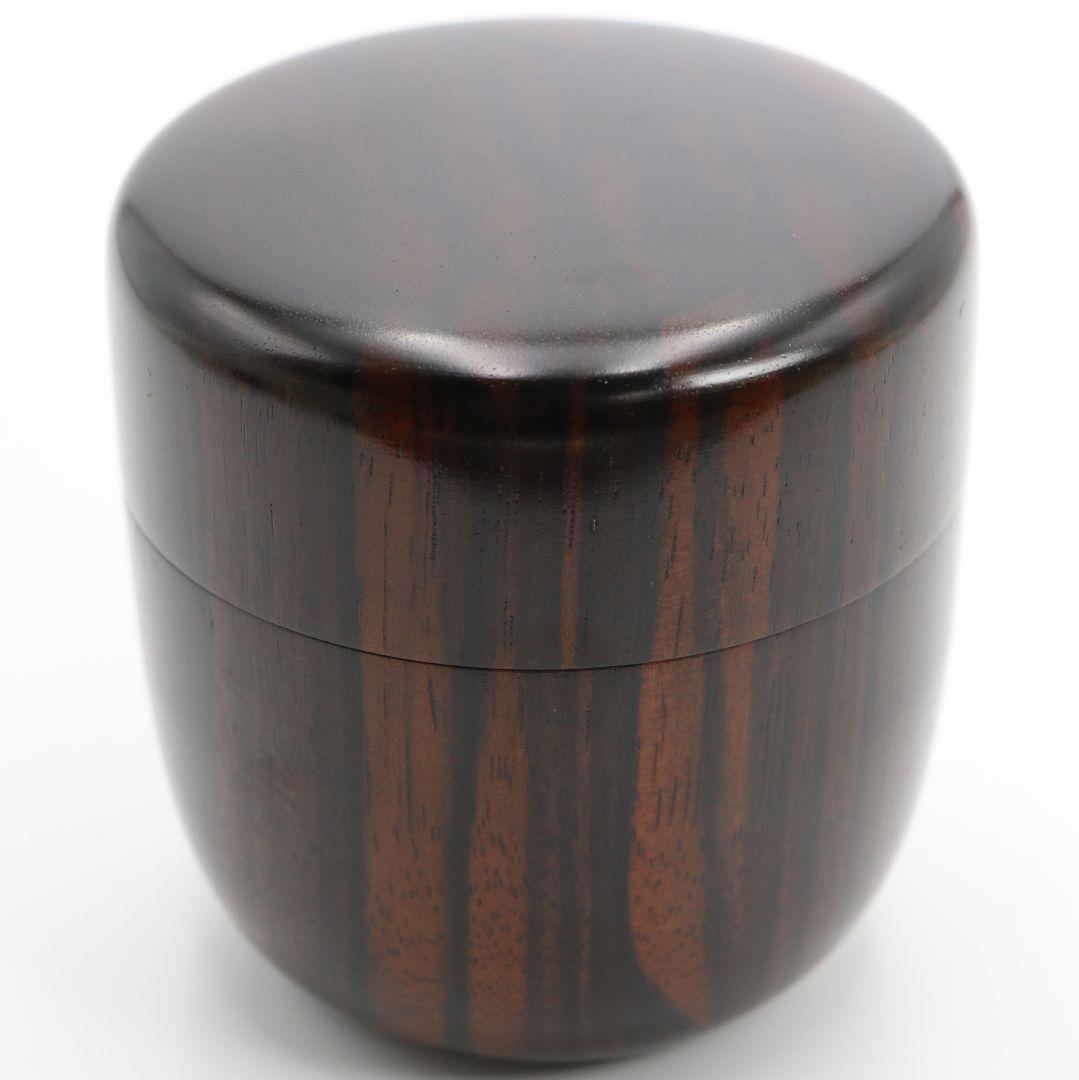 仁刀作 摺漆縞黒檀 中棗 茶道具 共箱共布　V817　N1