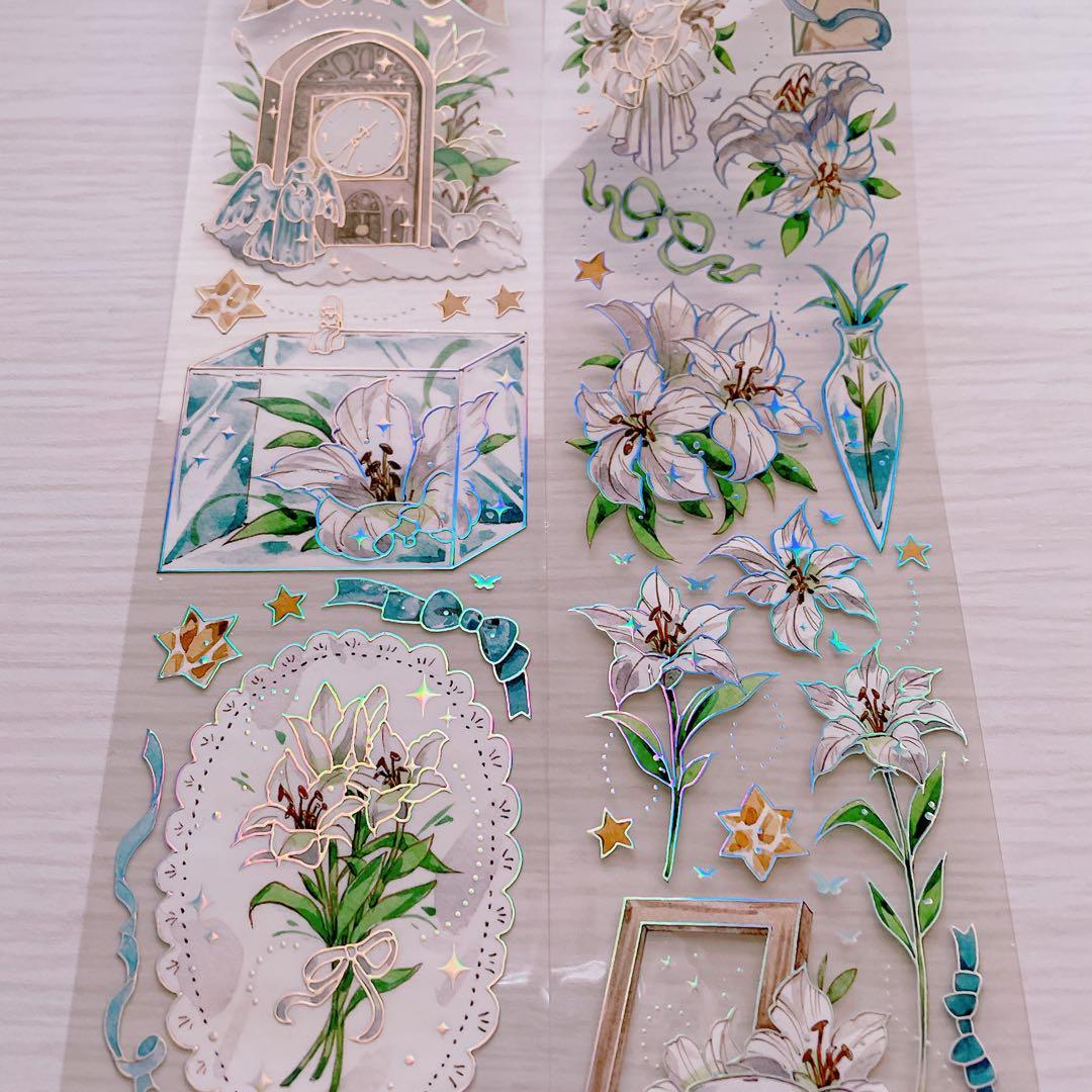 【No.0029】海外マステ　切り売り　镭射銀　ユリ　花