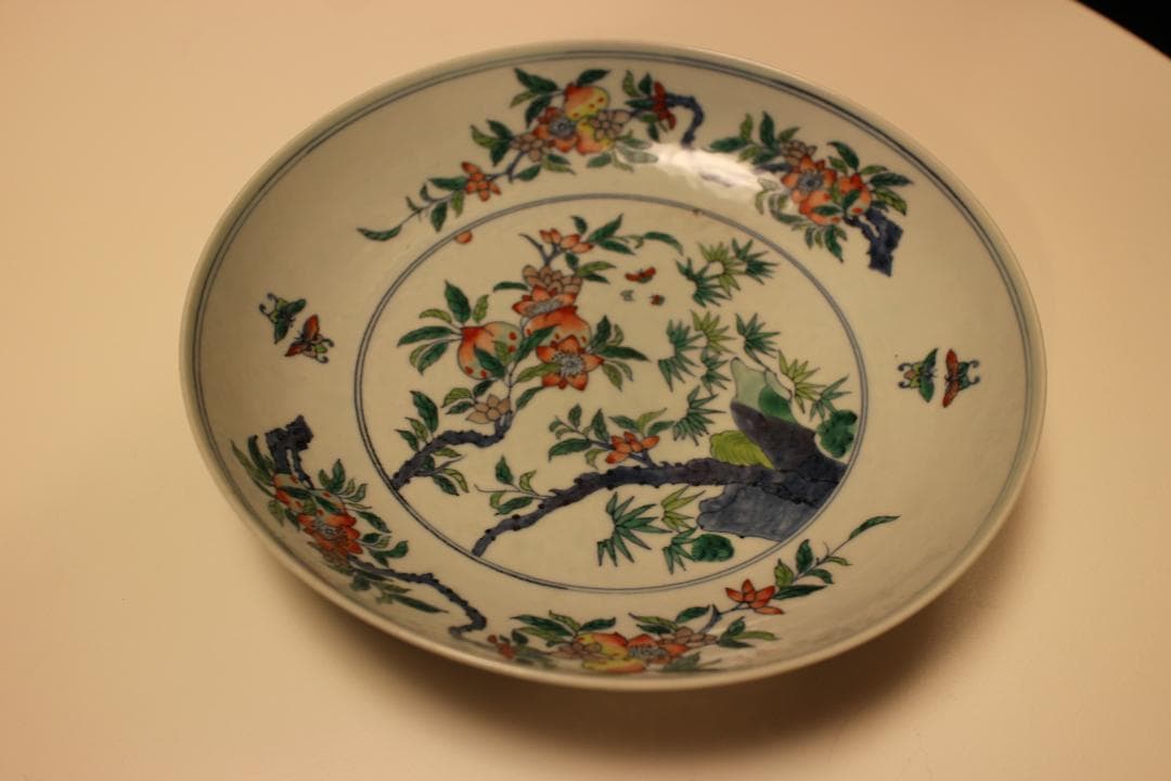 「大清雍正年製」色絵花卉文皿 （京文検） 煎茶道具、茶碗、飾り皿