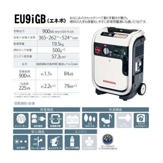 ほぼ未使用■HONDA■ ガスボンベ式 発電機 ホンダエネポ 防災 非常用電源