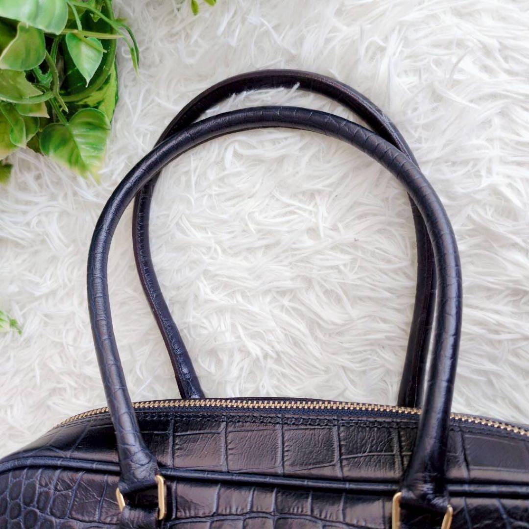 ◾︎極美品◾︎ A.D.M.J ハンドバッグ ミニボストン クロコ型押し ビジュー