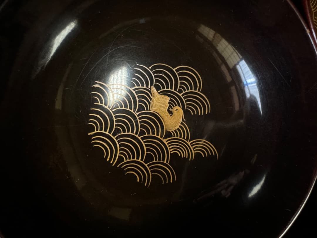 木曽漆器 吸物椀 二十客（蓋付き／江戸後期・手描