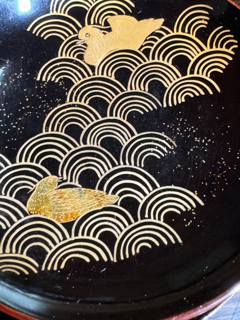 木曽漆器 吸物椀 二十客（蓋付き／江戸後期・手描