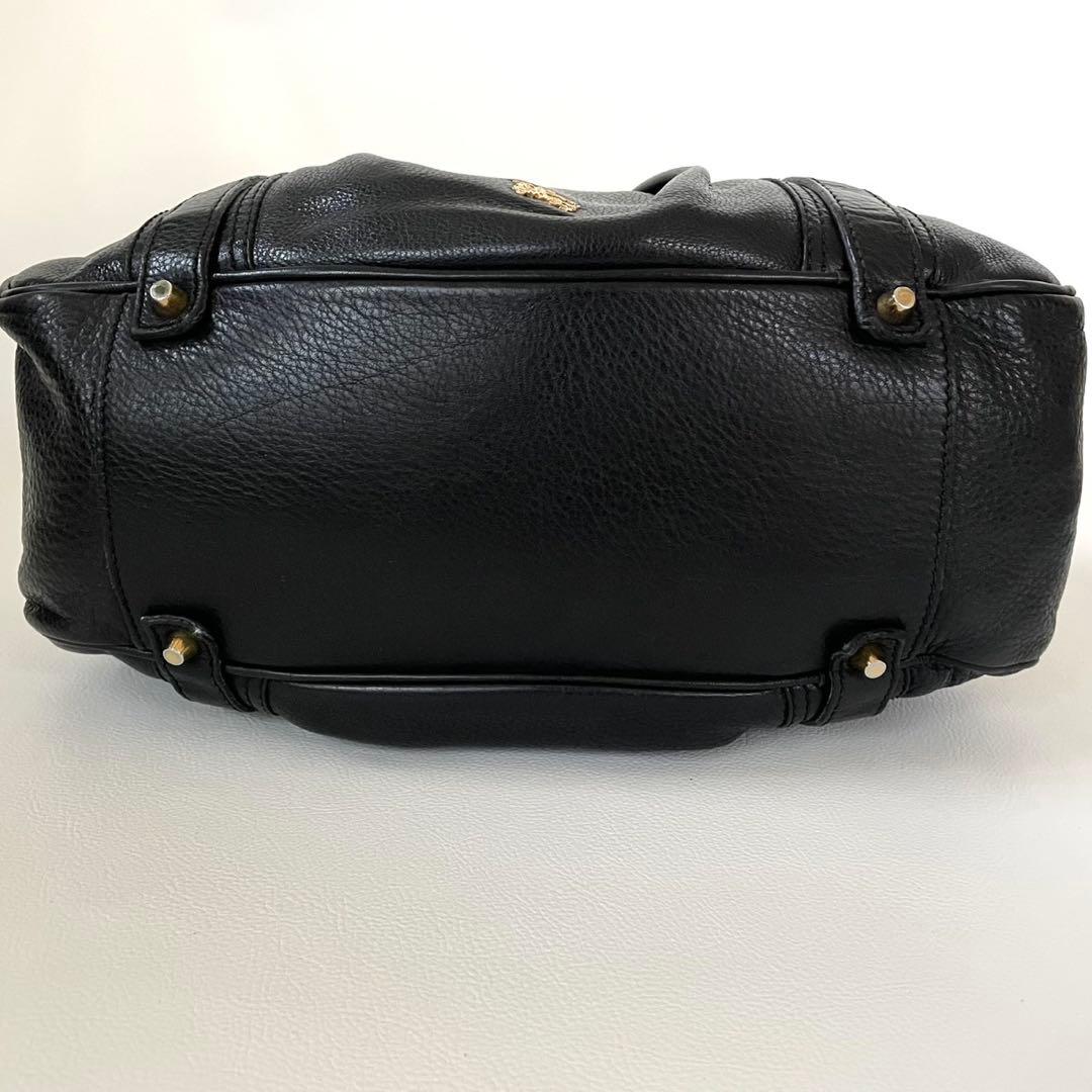 バーバリー ハンドバッグ ブラックレザー メガチェック ホースロゴ ゴールド