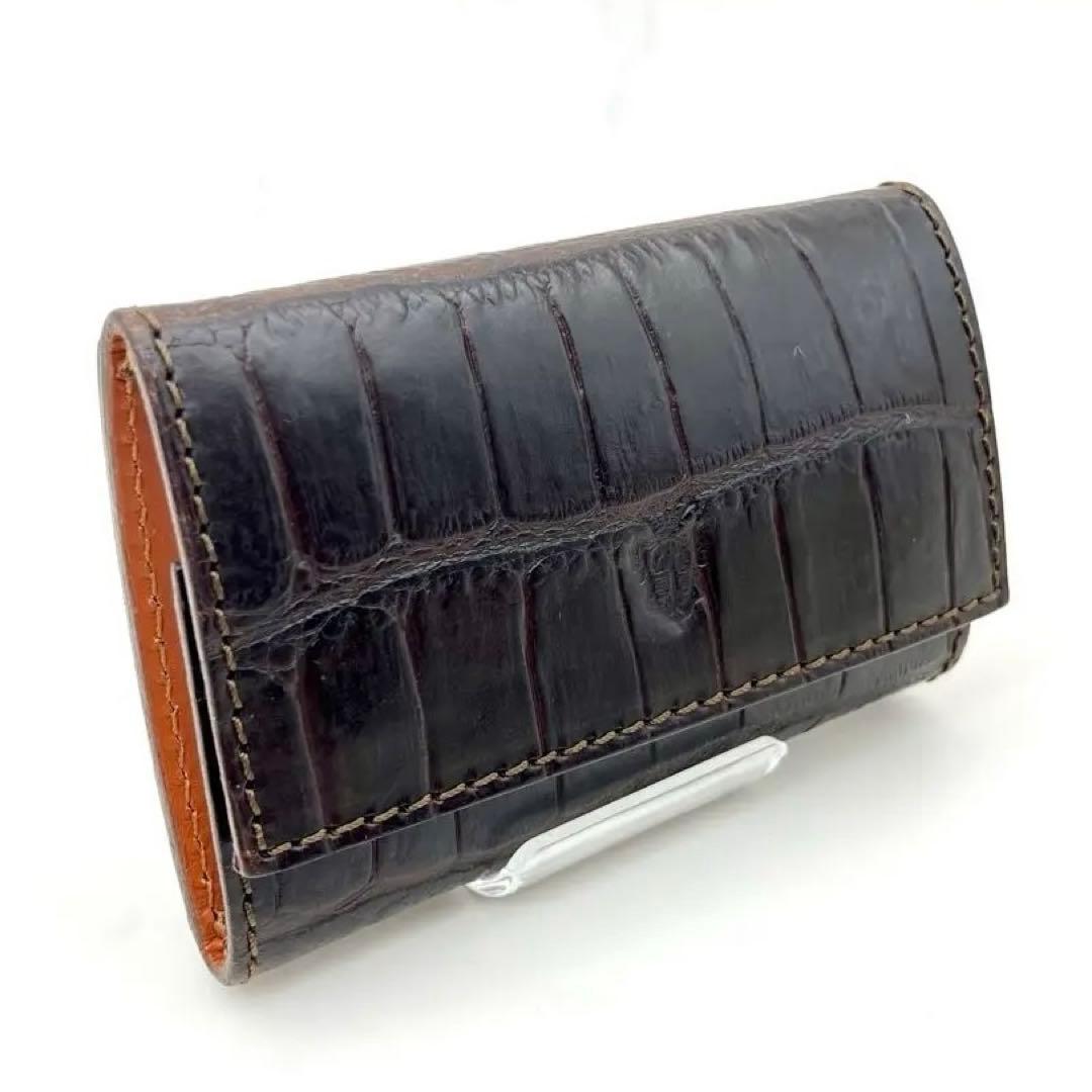 41【新品未使用】Felisi 4連レザーキーケース本革 クロコ ダークブラウン