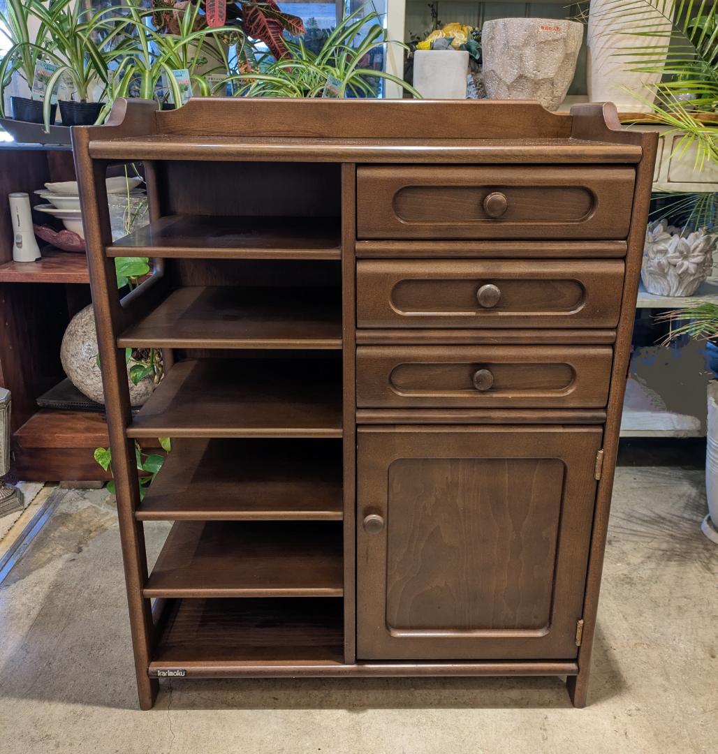 【美品】カリモク ミニサイドボード 電話台 FAX台 木製 収納家具 サイド収納