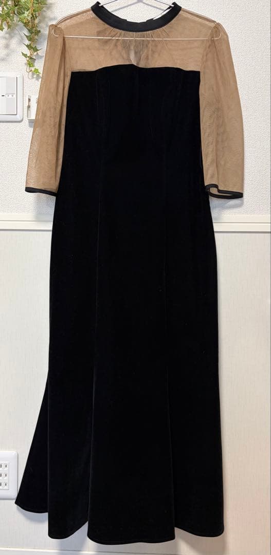 LEJA バックリボンシアー切り替え ベロアマーメイドフレアドレス