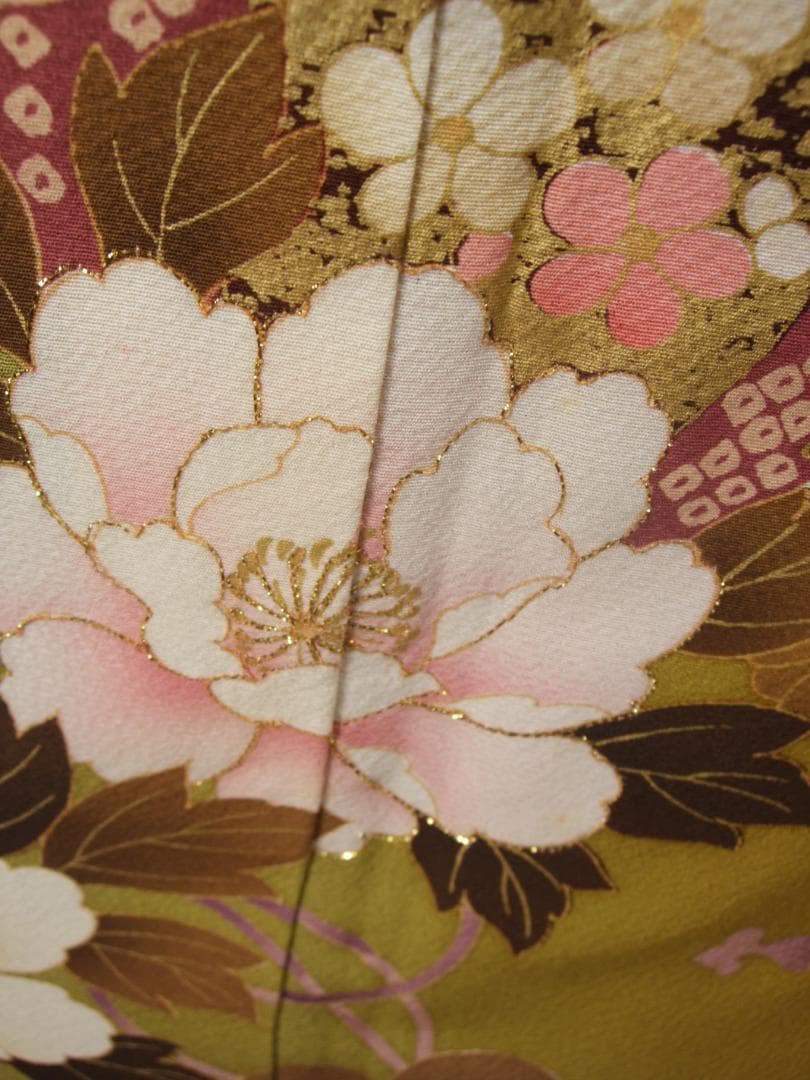 古典柄に牡丹の染め 芥子色 振袖フルセット 成人式 m14