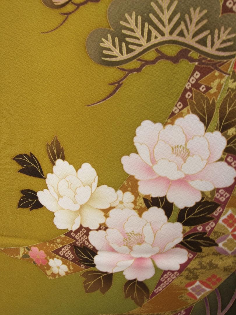 古典柄に牡丹の染め 芥子色 振袖フルセット 成人式 m14