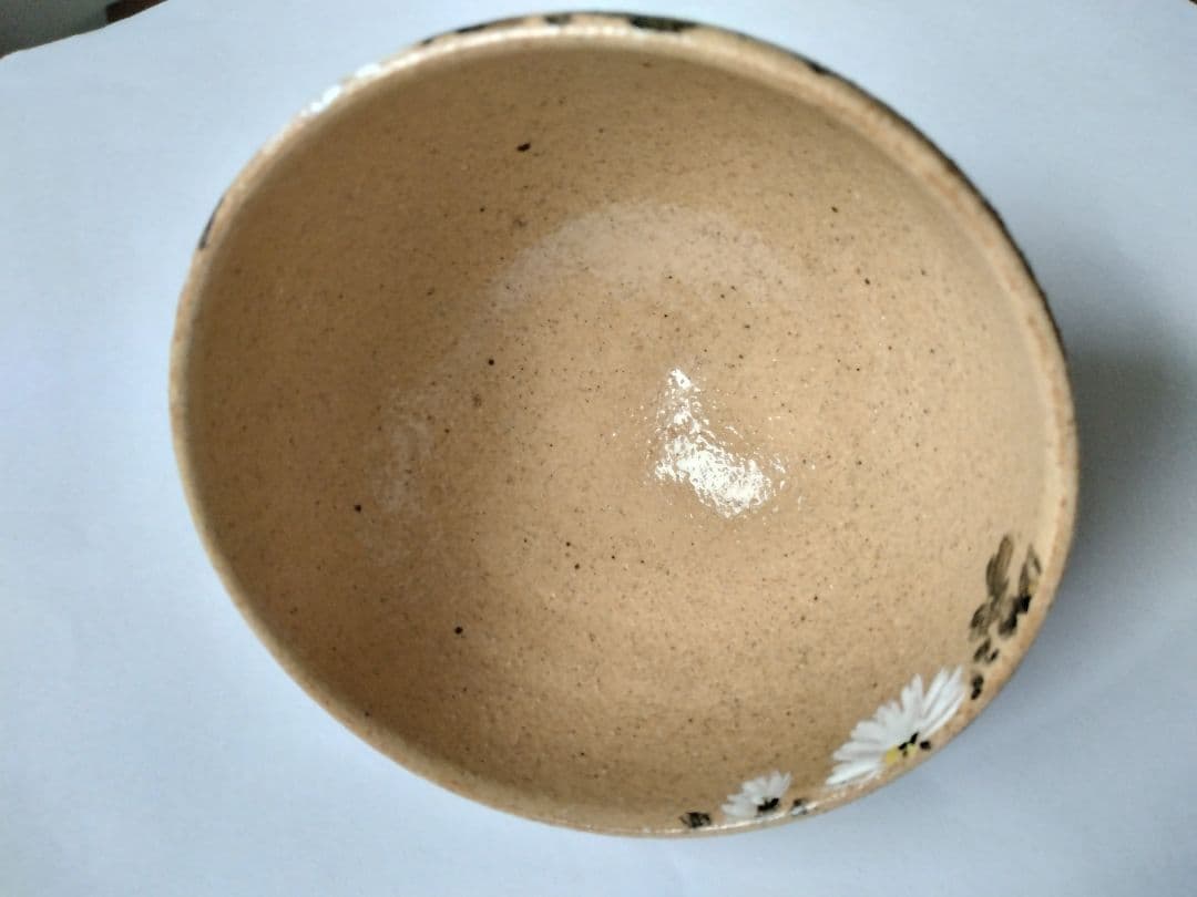 藤谷芳哉　白菊画 茶碗　水無月窯　抹茶碗　茶道具　共箱 共布 栞付 花紋様