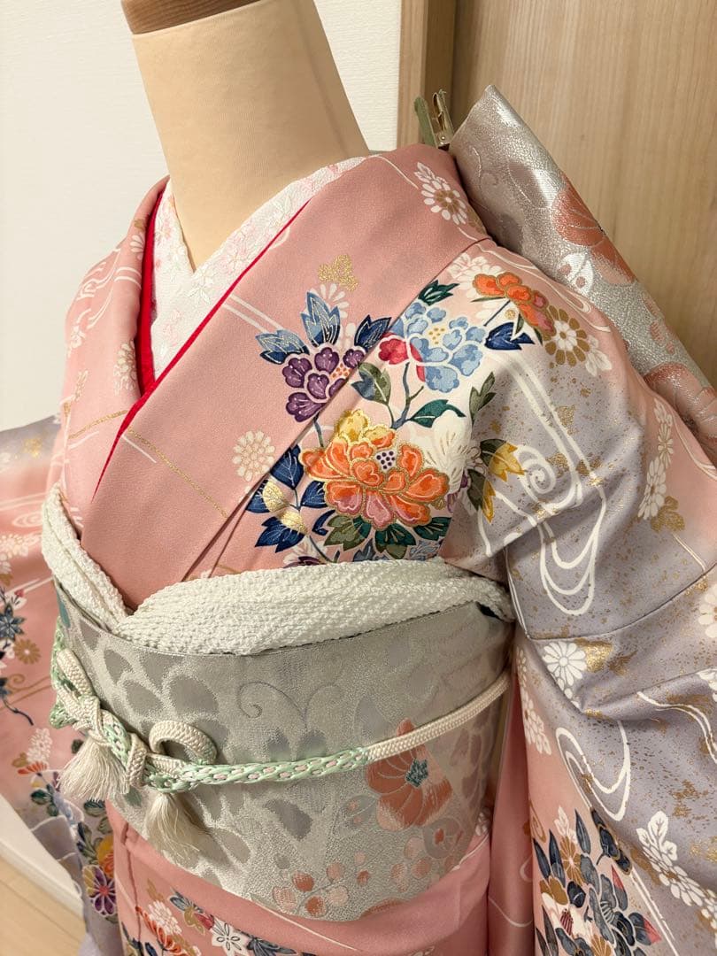 振袖フルセット ピンク グレー 古典柄 金彩 ミントグリーンsMH2512141