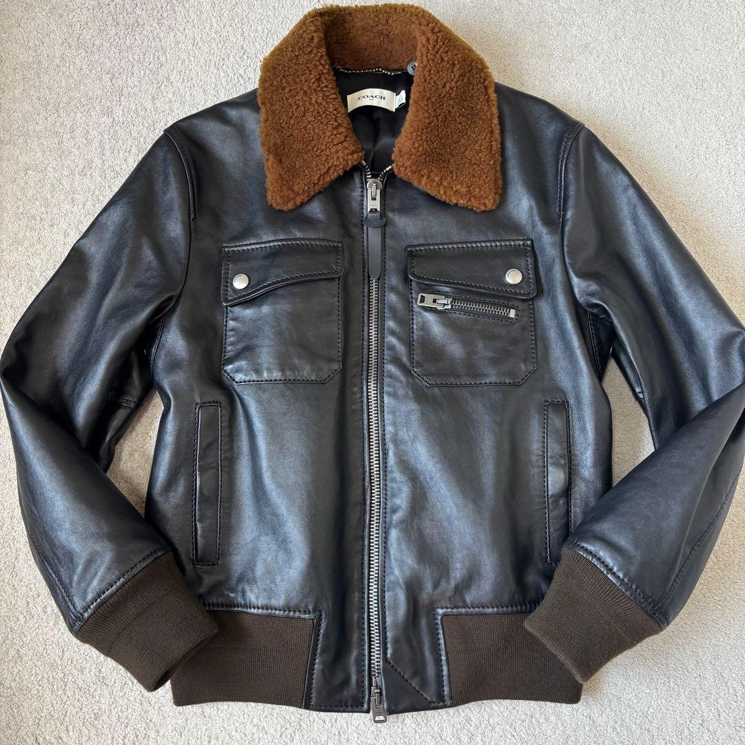 美品 コーチ 羊革 シアリングカラー アビエイタージャケット 2WAY ボア