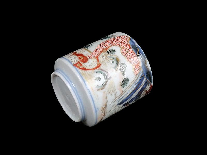 古伊万里　毘沙門亀甲紋に楼閣山水の図　猪口 のぞき　C371AS-fbua