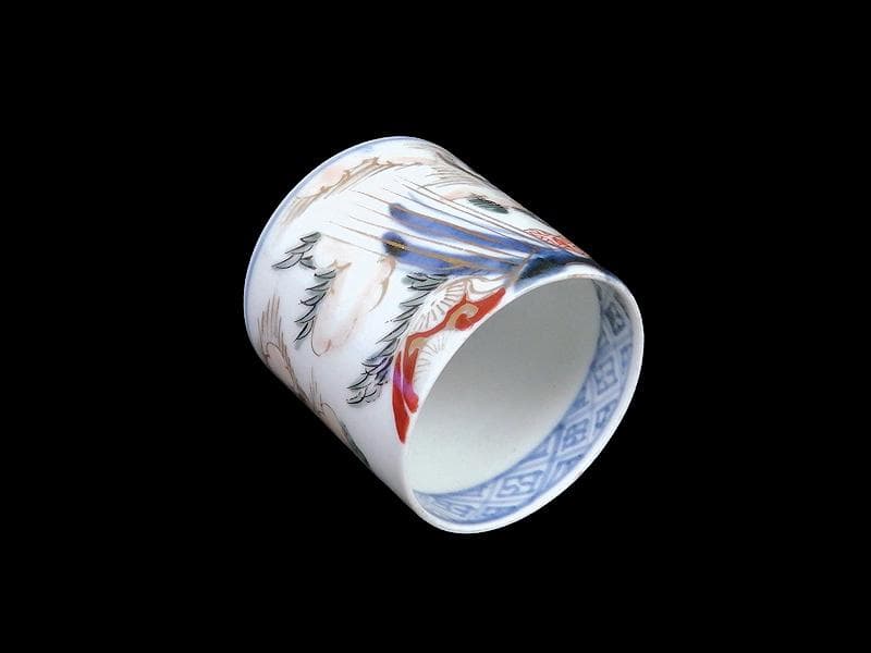 古伊万里　毘沙門亀甲紋に楼閣山水の図　猪口 のぞき　C371AS-fbua