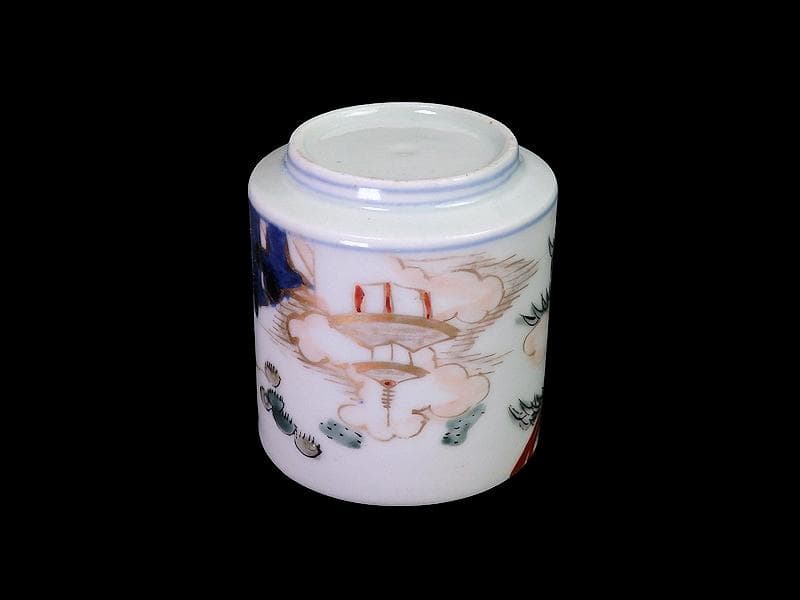 古伊万里　毘沙門亀甲紋に楼閣山水の図　猪口 のぞき　C371AS-fbua