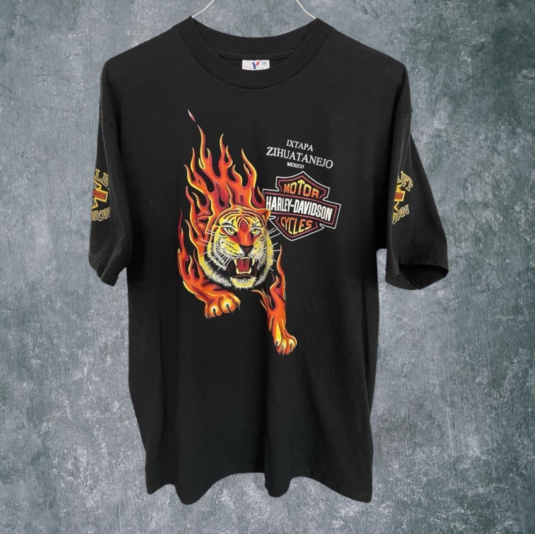 90s Flame Tiger ハーレーダビッドソン タイガーフレイム Tシャツ