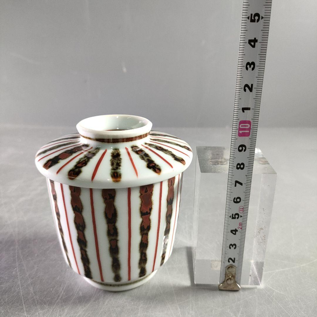 A894-4/平安松斎 造/鉄絵線文/蒸茶碗/蓋茶碗/5客/