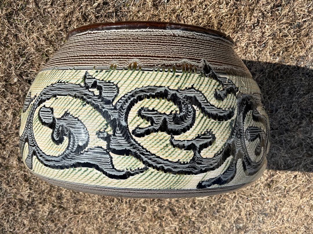 大型火鉢　装飾的な模様の 陶器　昭和初期　昭和レトロ