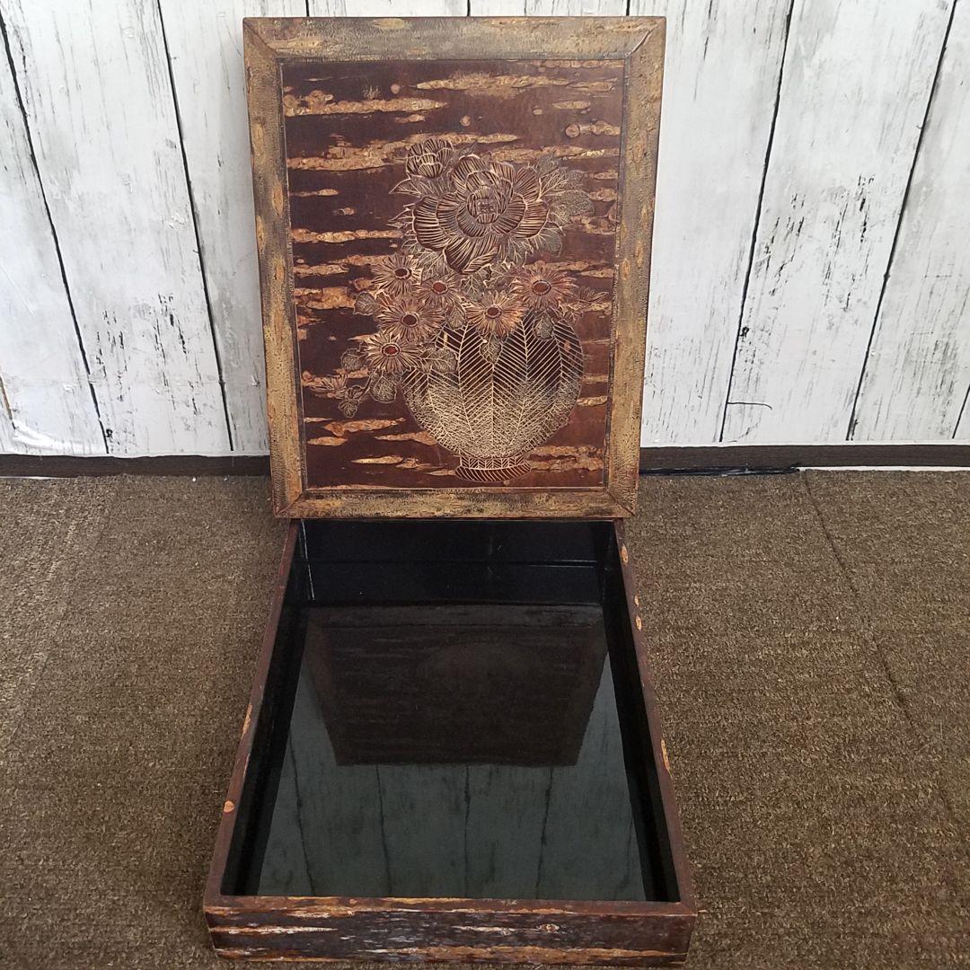 桜皮(かば)細工 内塗り硯箱 花籠細工　秋田県角館伝統工芸品