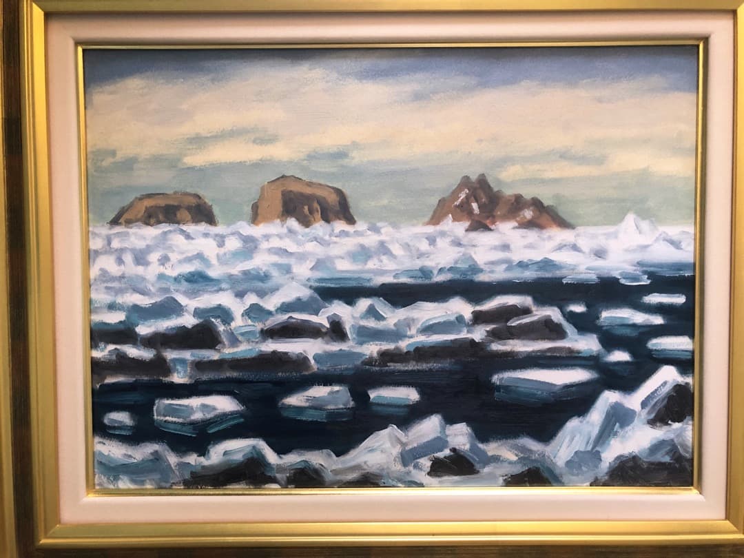 真作保証 坂本直行 流氷（北海道知床斜里町）油彩 六花亭