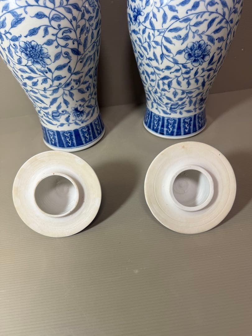 2739 中国骨董　乾隆年製銘　染付青花　沈香壷　2客　時代物