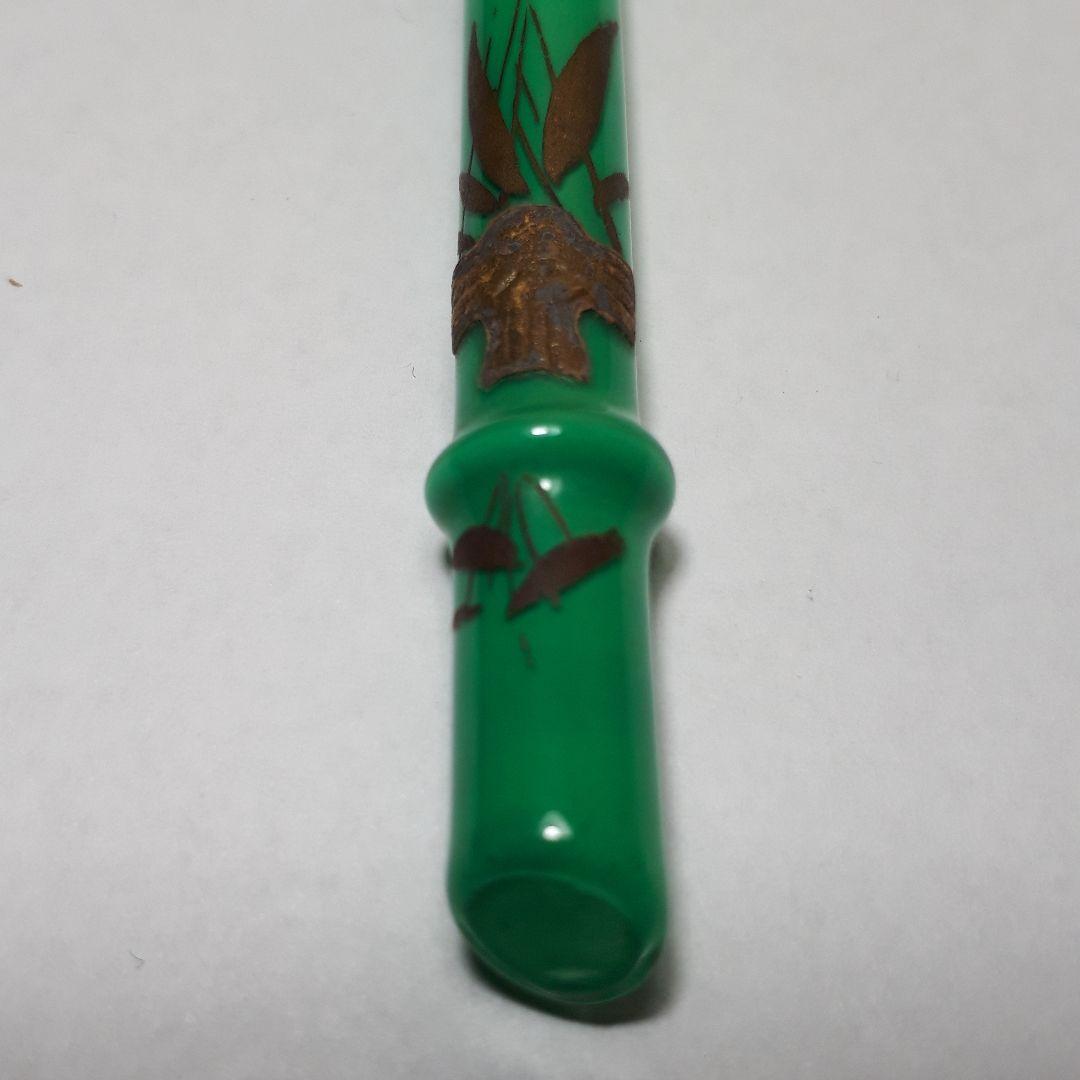 古美術　ガラス簪　「竹に雀」