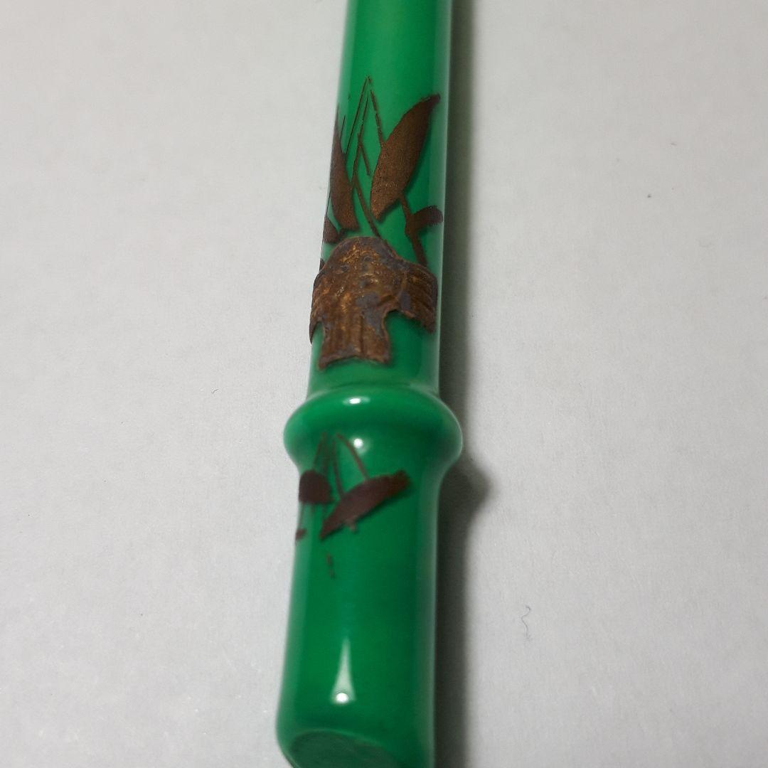 古美術　ガラス簪　「竹に雀」
