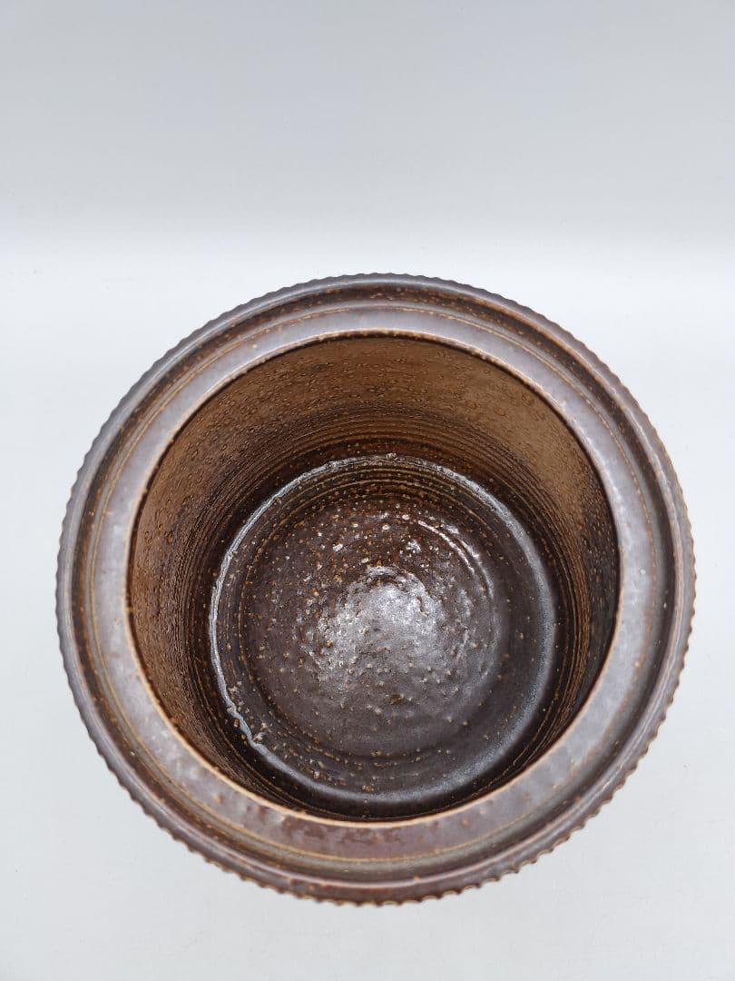 c097 水指 西ドイツ ファットラバ陶器 Birog 替蓋付 茶道具 古物