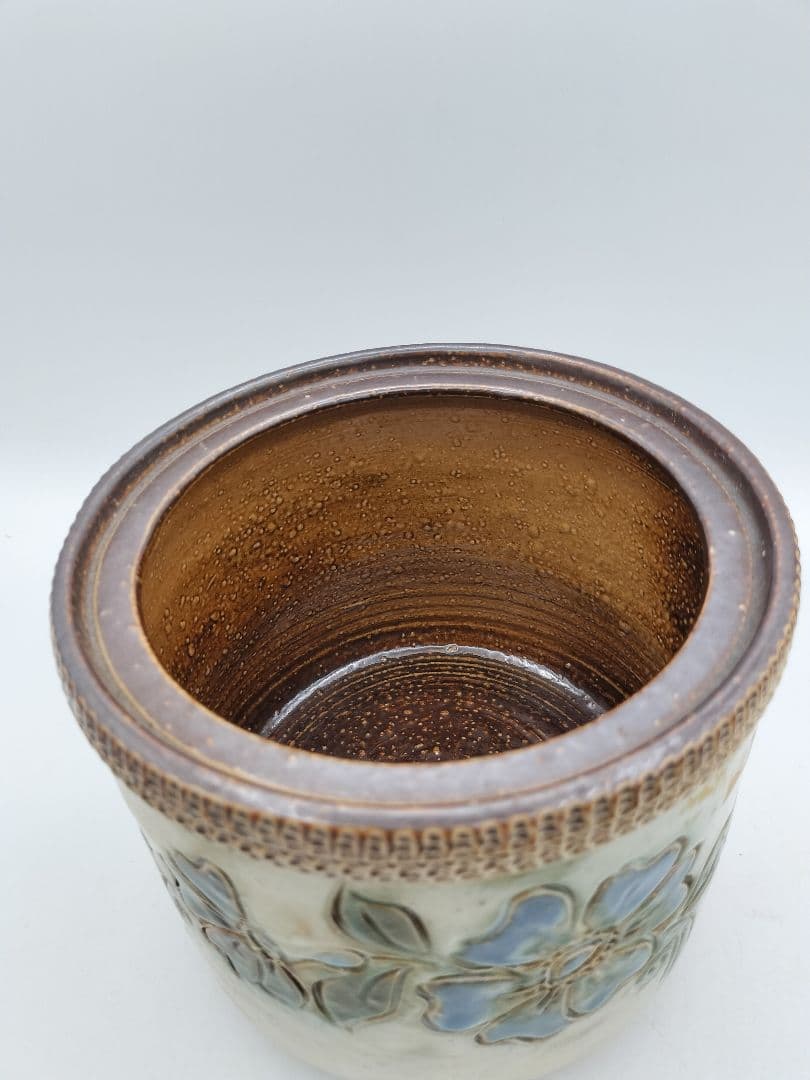 c097 水指 西ドイツ ファットラバ陶器 Birog 替蓋付 茶道具 古物