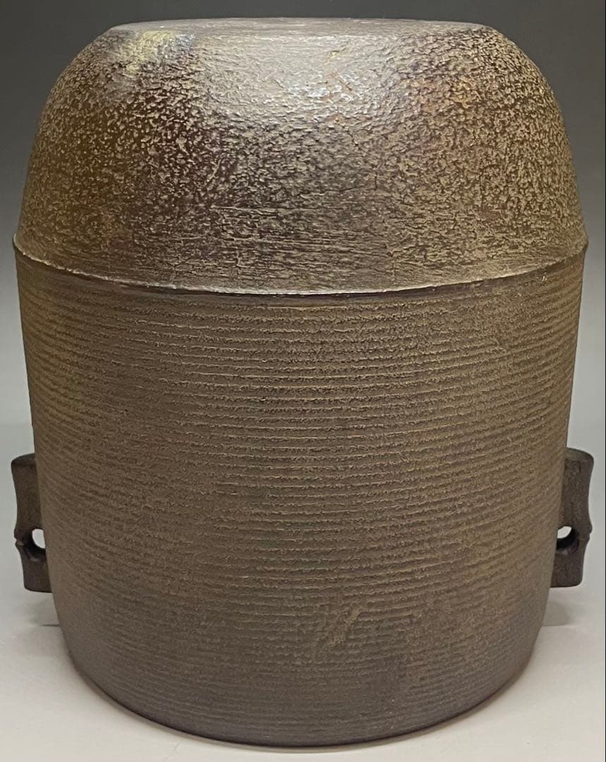 金森紹栄　竹文千筋筒釜　共箱　栞　e0308