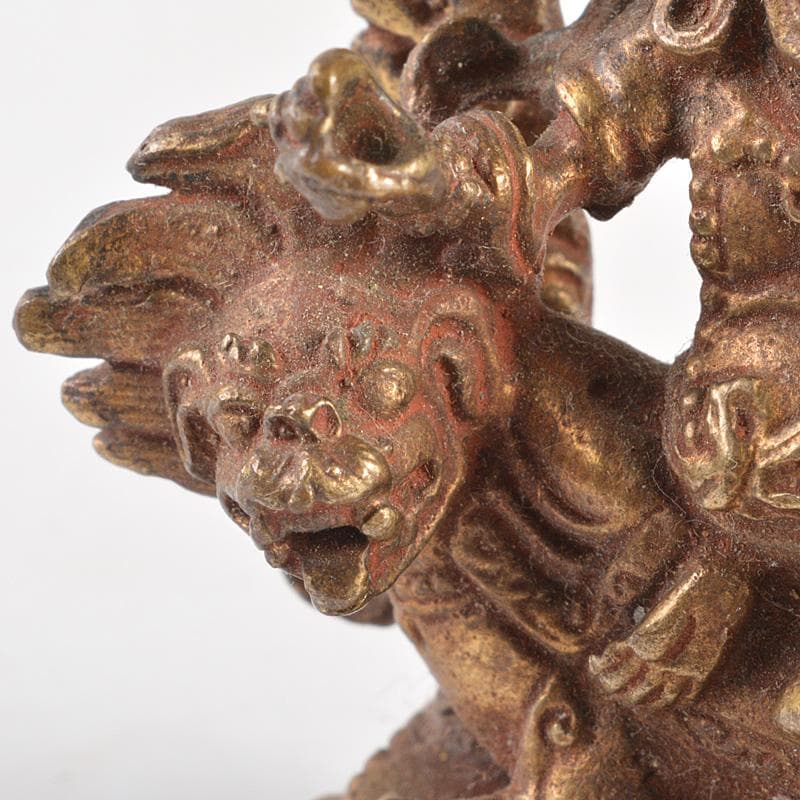 仏教美術　古銅鍍金　騎獅文殊菩薩像　仏像　C　7665E