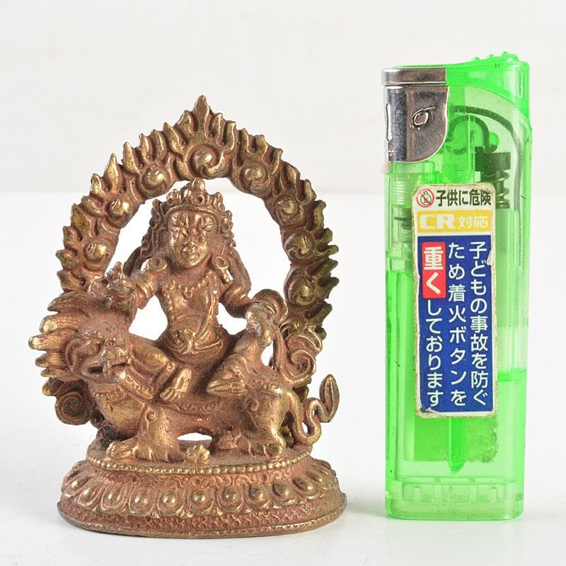 仏教美術　古銅鍍金　騎獅文殊菩薩像　仏像　C　7665E