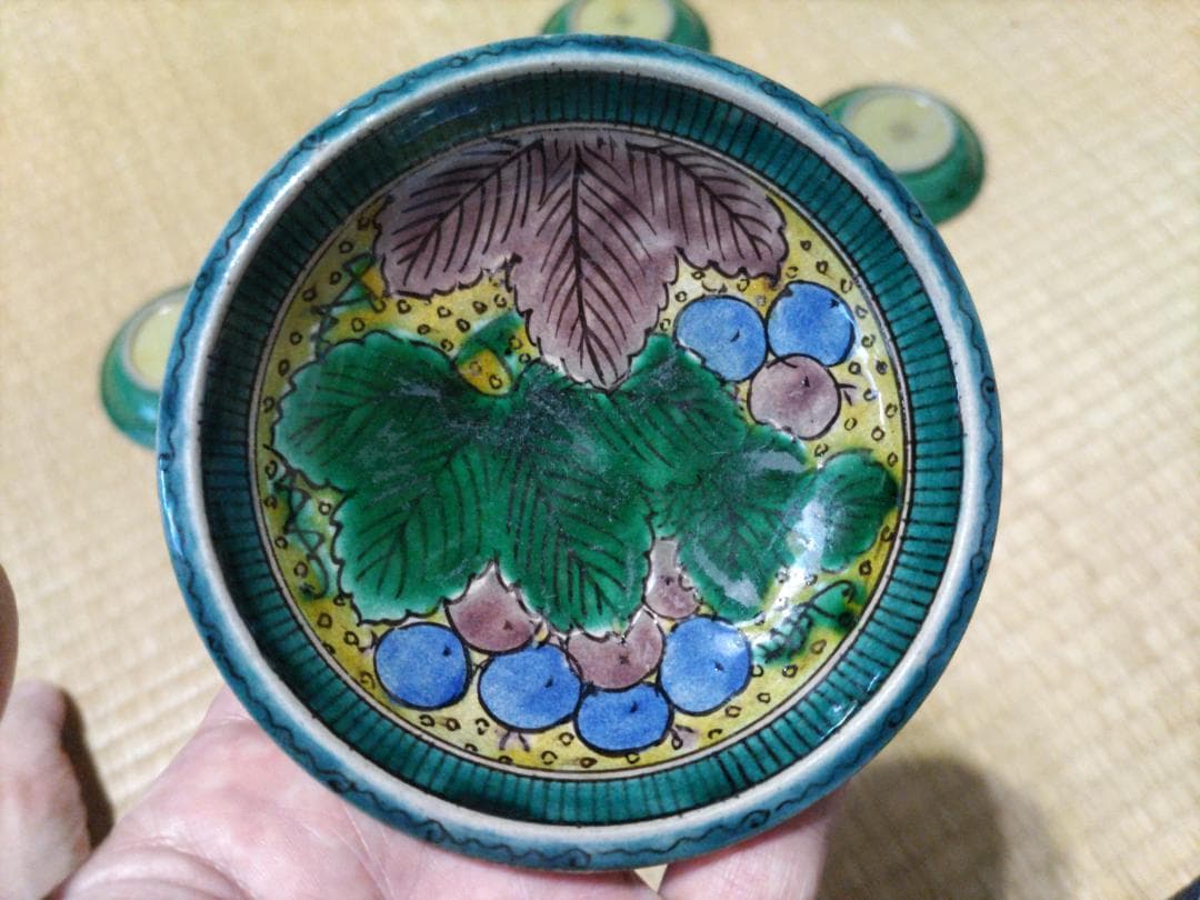 再興　九谷焼　葡萄図　小皿 (5枚) 美品！