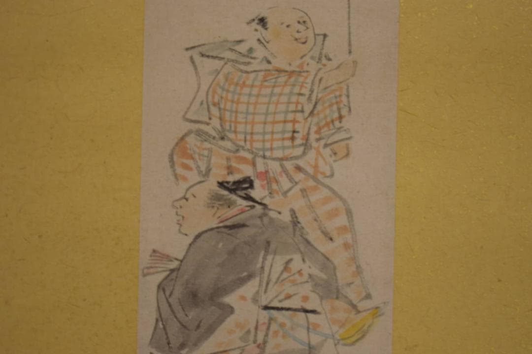 真作/森寛斎/三河万歳/人物図/短冊/金泥/布袋屋掛軸HI-685