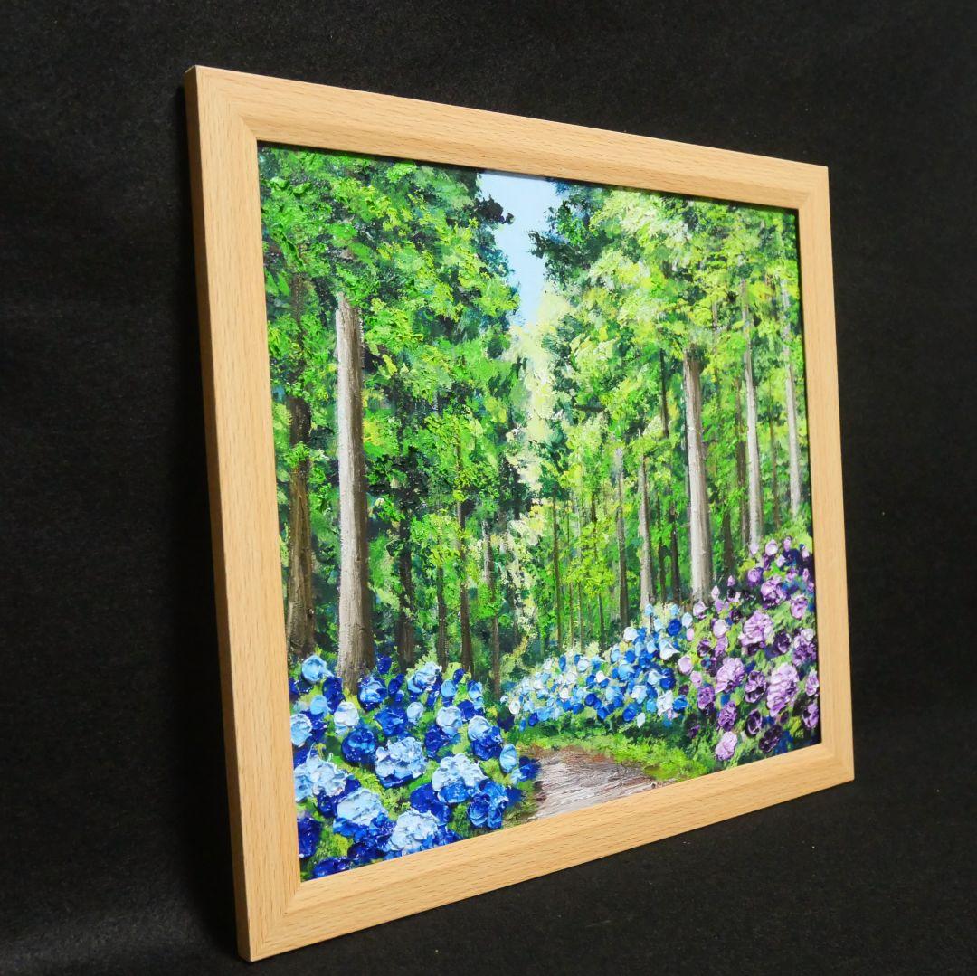 油絵 油彩 油彩画 絵 絵画【森の紫陽花】