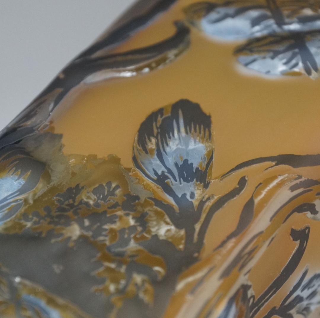 【証明書】 エミール　ガレ　特大　蜻蛉文　花器　花瓶　技法スフレ　被せガラス