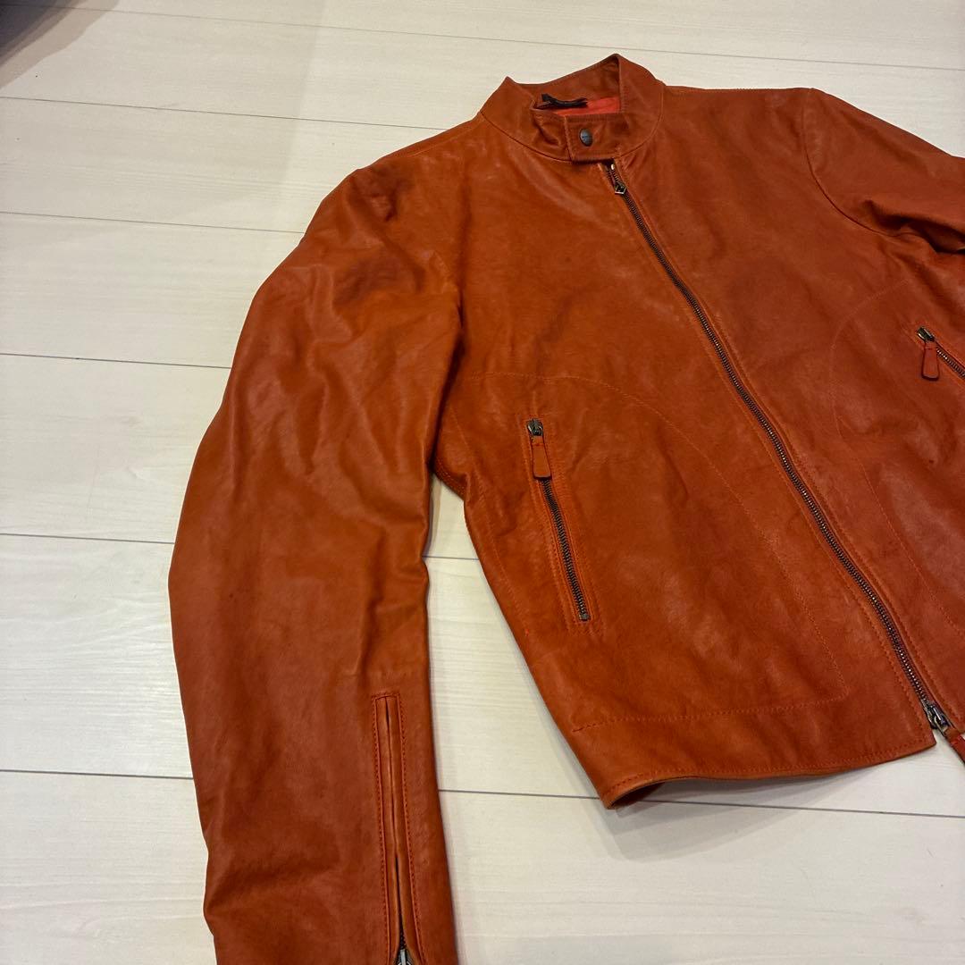イタリア製 ジルサンダー シングルライダース 48 レザージャケット オレンジ