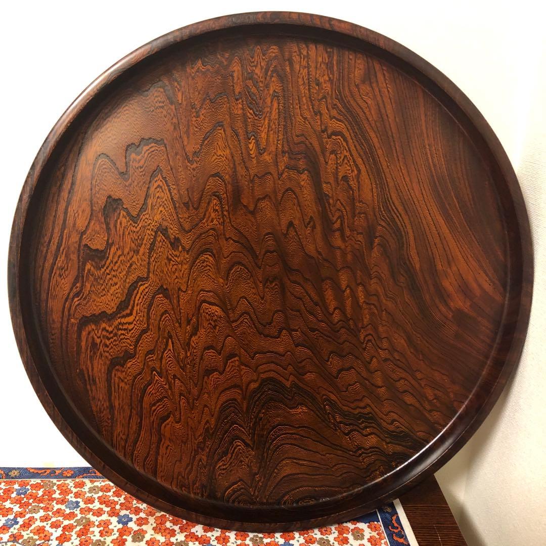 希少【特大47.5cm】天然木 お盆 欅 漆塗り 伝統工芸品 木目 美品