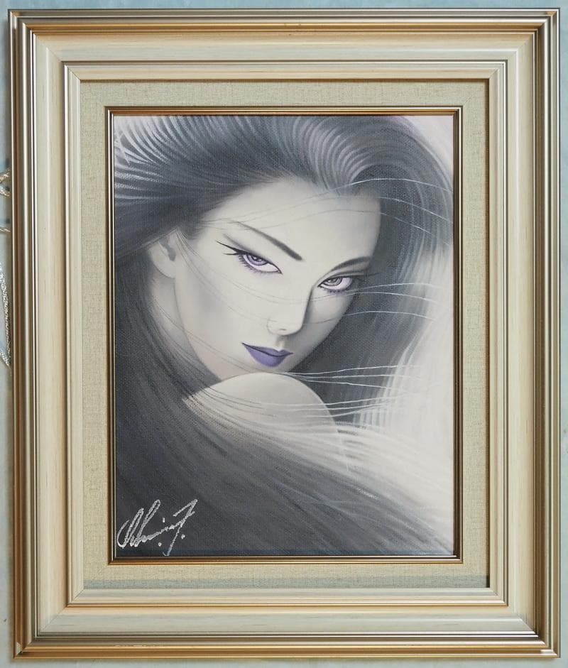 油彩 人物 　鶴田一郎「美人画」 サインF6サイズ額装済み 肉筆手描き